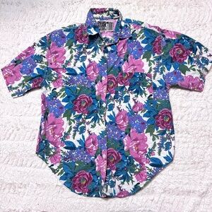 Vintage 80s Andrew Sports Studio Floral Button-Up Shirt men’s Small